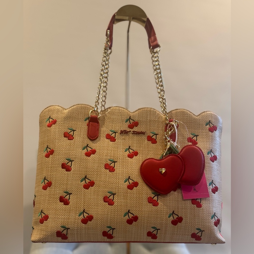 Betsey Johnson Woven Tote with Cherry Pattern, NWT